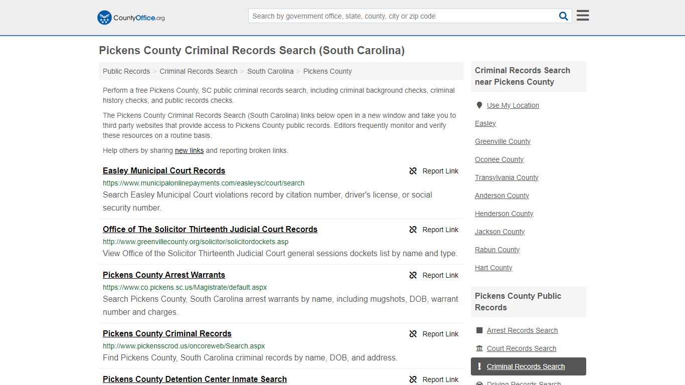 Pickens County Criminal Records Search (South Carolina)